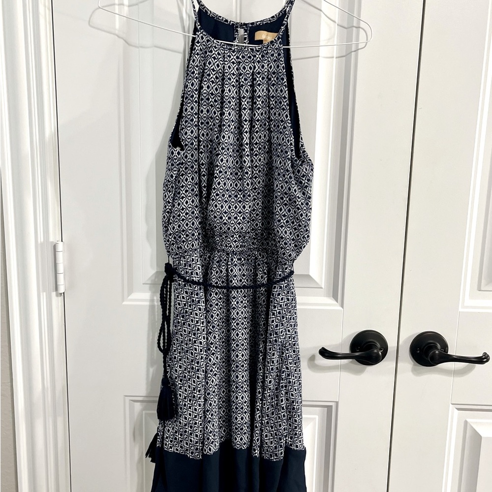 Takara Navy Geometric Print Sleeveless Shift Dress Size Medium‎ NWT